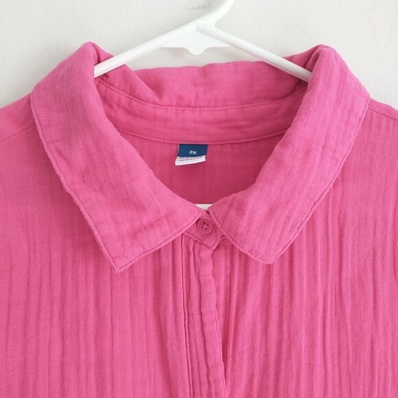 Old Navy Romper Shorts 2X Pink Cotton Gauzy Seersucker Collar Waist Tie Colorful - Picture 2 of 10